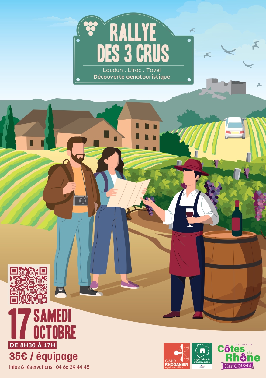 Votre mission ? Parcourir nos paysages aux couleurs d’automne, pousser la porte des domaines viticoles partenaires, dénicher des indices et résoudre des énigmes captivantes pour percer les secrets de trois appellations d’exception : Laudun, Tavel et Lirac !