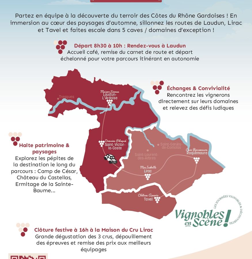 Sillonnez nos magnifiques paysages viticoles et partez à la rencontre des domaines d’exception qui font la richesse de nos appellations. Un itinéraire rythmé par la passion, le terroir et le partage !
